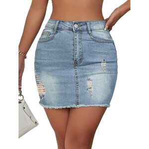 4848 Jean Skirt Stretch Casual High Waisted Denim Short Skirt Cute A Line